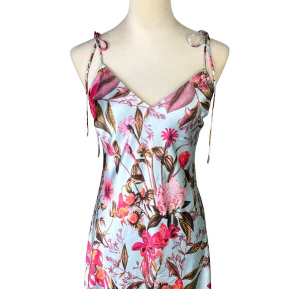 Victoria's Secret NWT Blue Floral Satin Tie Strap Midi Slip Dress Nightgown - Picture 4 of 12